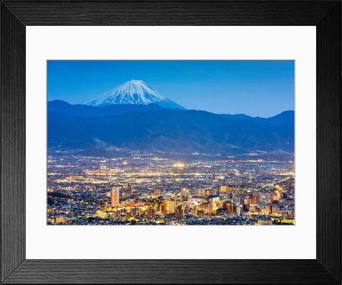 Framed Print : Kofu, Japan skyline with Mt. Fuji at dusk Framed Print : Kofu, Japan skyline with Mt. Fuji at dusk