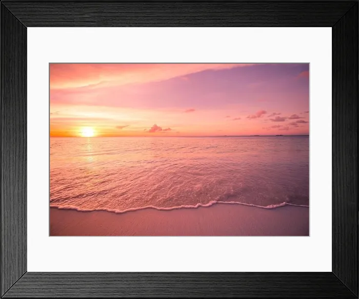 Framed Print : Soft sand, calm ocean waves in tropical sea coast, seaside under colorful cloudy sky. Amazing sunset beach landscape, zen paradise, tranquil island Framed Print : Soft sand, calm ocean waves in tropical sea coast, seaside under colorful cloudy sky. Amazing sunset beach landscape, zen paradise, tranquil island