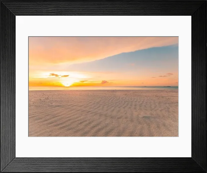 Framed Print : Soft sand, calm ocean waves in tropical sea coast, seaside under colorful cloudy sky. Amazing sunset beach landscape, zen paradise, tranquil island Framed Print : Soft sand, calm ocean waves in tropical sea coast, seaside under colorful cloudy sky. Amazing sunset beach landscape, zen paradise, tranquil island