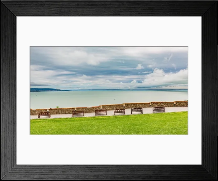 Framed Print : Lakeside bench at october indian summer, overcast sky, tranquil nature, mountain view background Framed Print : Lakeside bench at october indian summer, overcast sky, tranquil nature, mountain view background