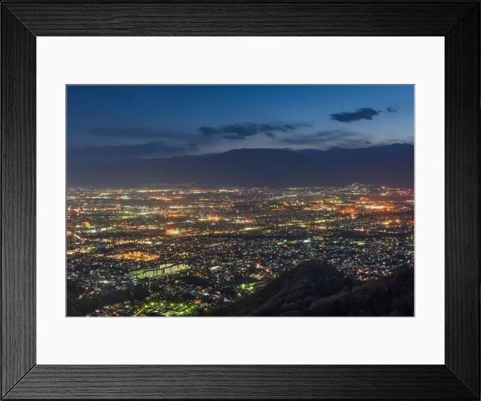 Framed Print : Kofu, Yamanashi, Japan city skyline from above at dusk Framed Print : Kofu, Yamanashi, Japan city skyline from above at dusk