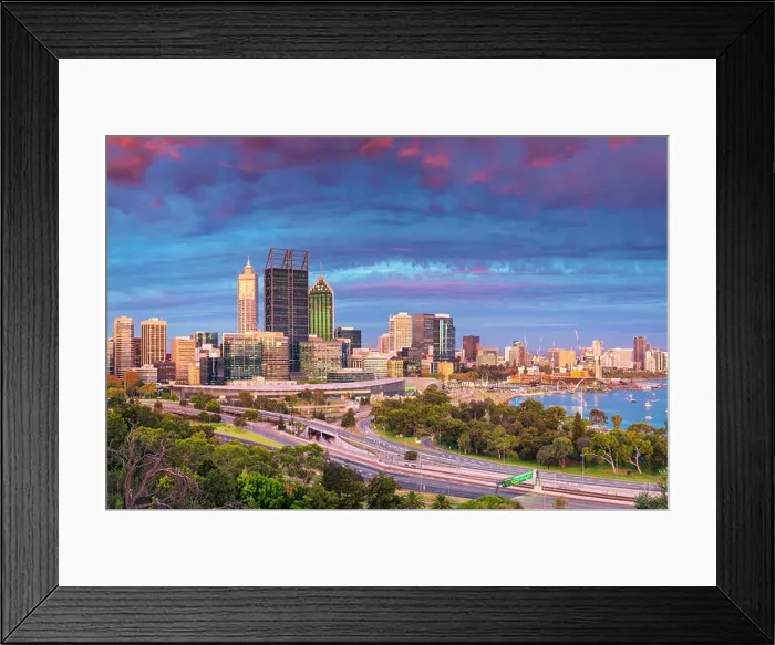 Framed Print : Perth. Cityscape image of Perth skyline, Australia during sunset Framed Print : Perth. Cityscape image of Perth skyline, Australia during sunset