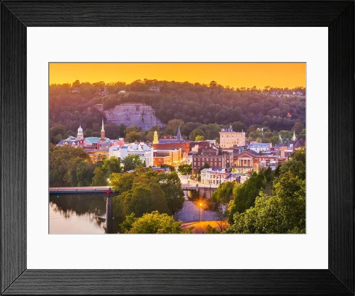 Framed Print : Frankfort, Kentucky, USA town skyline on the Kentucky River at dusk Framed Print : Frankfort, Kentucky, USA town skyline on the Kentucky River at dusk
