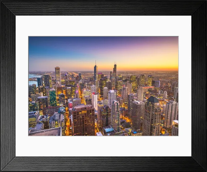 Framed Print : Chicago, Illinois, USA downtown city skyline from above at dusk Framed Print : Chicago, Illinois, USA downtown city skyline from above at dusk