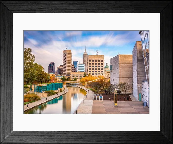 Framed Print : Indianapolis, Indiana, USA downtown skyline over the river walk Framed Print : Indianapolis, Indiana, USA downtown skyline over the river walk