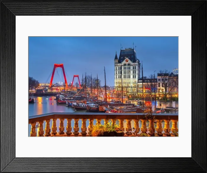 Framed Print : Rotterdam, Netherlands from Oude Haven Old Port at Twilight Framed Print : Rotterdam, Netherlands from Oude Haven Old Port at Twilight