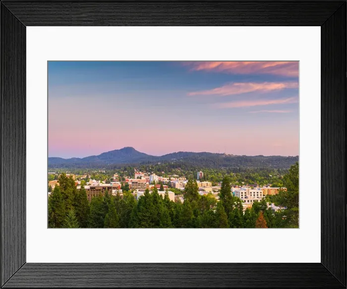 Framed Print : Eugene, Oregon, USA downtown cityscape at dusk