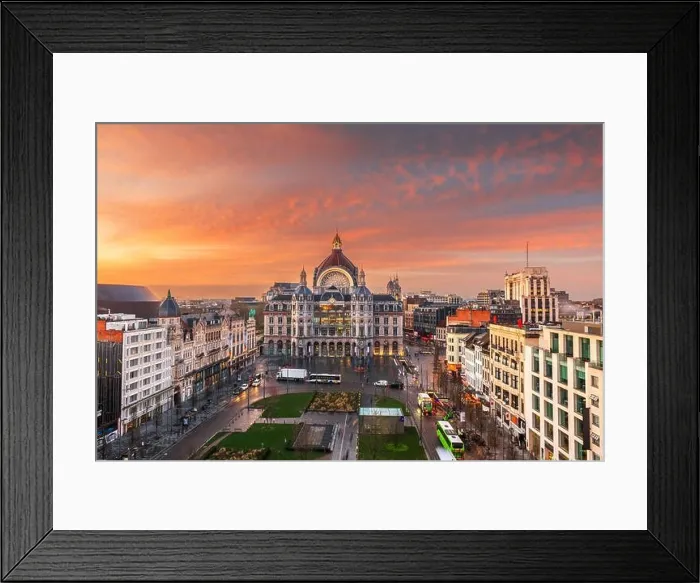 Framed Print : Antwerp, Belgium cityscape at Centraal Railway Station from night till dawn Framed Print : Antwerp, Belgium cityscape at Centraal Railway Station from night till dawn