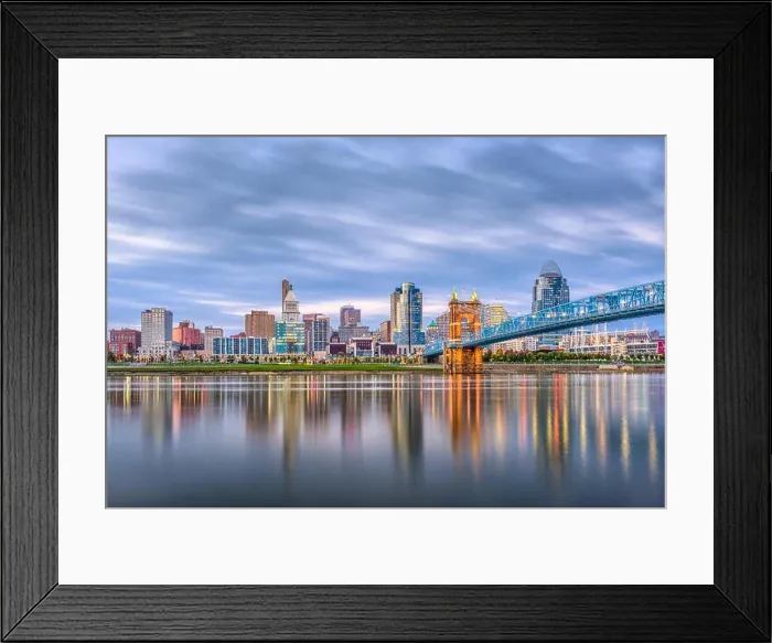 Framed Print : Cincinnati, Ohio, USA skyline on the river at dusk Framed Print : Cincinnati, Ohio, USA skyline on the river at dusk