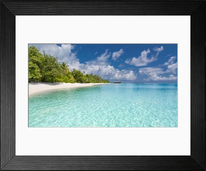 Framed Print : Maldives island landscape, perfect scenery with palm trees, calm blue sea and tranquil exotic nature environment. Amazing vacation and travel banner Framed Print : Maldives island landscape, perfect scenery with palm trees, calm blue sea and tranquil exotic nature environment. Amazing vacation and travel banner