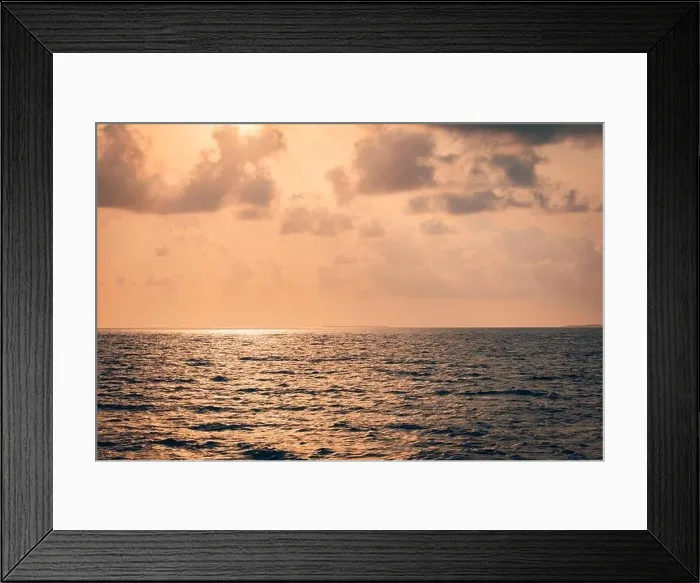 Framed Print : Calm sea with sunset sky and sun through the clouds over. Meditation positive vibes ocean sky background. Tranquil seascape. Horizon over the water Framed Print : Calm sea with sunset sky and sun through the clouds over. Meditation positive vibes ocean sky background. Tranquil seascape. Horizon over the water