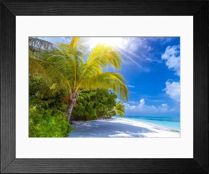 Framed Print : Tranquil beach scene. Exotic tropical beach resort, landscape for background or wallpaper. Design of summer vacation holiday concept Maldives island Framed Print : Tranquil beach scene. Exotic tropical beach resort, landscape for background or wallpaper. Design of summer vacation holiday concept Maldives island