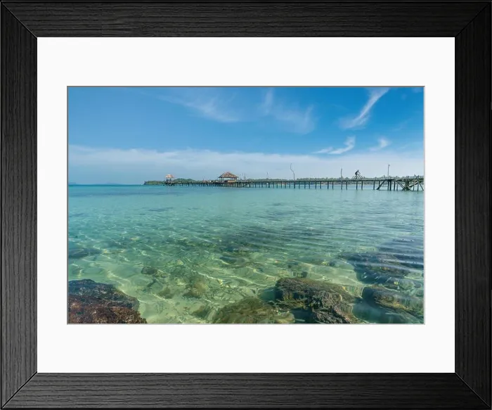 Framed Print : Wooden pier with tropical hut at resort in Phuket, Thailand. Summer, Travel, Vacation and Holiday concept Framed Print : Wooden pier with tropical hut at resort in Phuket, Thailand. Summer, Travel, Vacation and Holiday concept