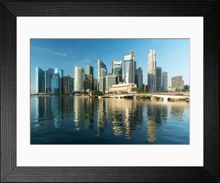 Framed Print : Singapore business district skyline and skyscraper in morning at Marina Bay, Singapore Framed Print : Singapore business district skyline and skyscraper in morning at Marina Bay, Singapore
