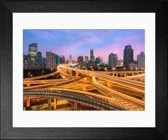 Framed Print : Beautiful Shanghai city with interchange overpass at nightfall in Shanghai, China Framed Print : Beautiful Shanghai city with interchange overpass at nightfall in Shanghai, China