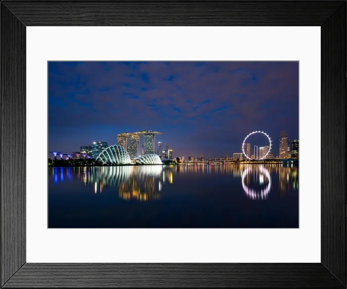 Framed Print : Singapore business district skyline in night at Marina Bay, Singapore. Asia Framed Print : Singapore business district skyline in night at Marina Bay, Singapore. Asia