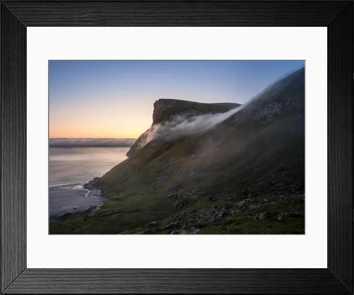 Framed Print : Scenic landscape with beach and mountain at bright summer night in Lofoten Islands, Norway Framed Print : Scenic landscape with beach and mountain at bright summer night in Lofoten Islands, Norway