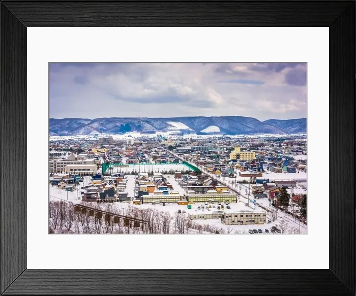 Framed Print : Furano, Hokkaido, Japan town skyline in winter at twilight Framed Print : Furano, Hokkaido, Japan town skyline in winter at twilight