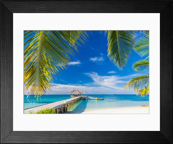 Framed Print : Perfect tranquil beach view, soft sunlight and white sand and blue endless sea as tropical landscape. Luxury resort hotel, vacation and holiday scene Framed Print : Perfect tranquil beach view, soft sunlight and white sand and blue endless sea as tropical landscape. Luxury resort hotel, vacation and holiday scene