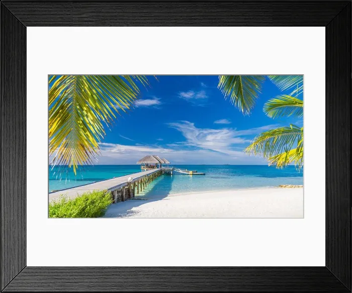 Framed Print : Perfect tranquil beach view, soft sunlight and white sand and blue endless sea as tropical landscape. Luxury resort hotel, vacation and holiday scene Framed Print : Perfect tranquil beach view, soft sunlight and white sand and blue endless sea as tropical landscape. Luxury resort hotel, vacation and holiday scene