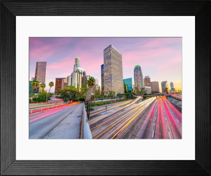 Framed Print : Los Angeles, California, USA downtown skyline over highways at dusk Framed Print : Los Angeles, California, USA downtown skyline over highways at dusk