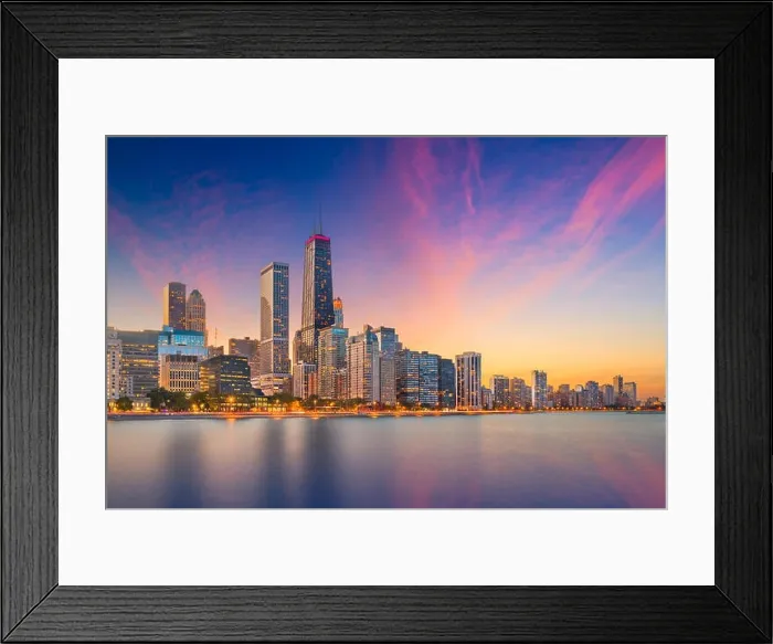 Framed Print : Chicago, Illinois, USA downtown skyline from Lake Michigan at dusk Framed Print : Chicago, Illinois, USA downtown skyline from Lake Michigan at dusk