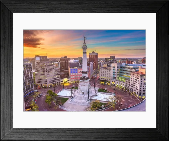 Framed Print : Indianapolis, Indiana, USA downtown cityscape and Monument Circle at dawn Framed Print : Indianapolis, Indiana, USA downtown cityscape and Monument Circle at dawn