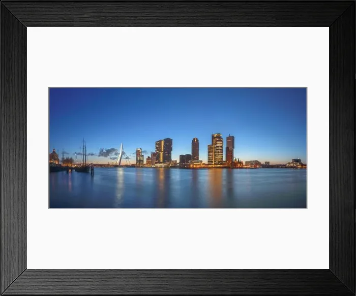 Framed Print : Rotterdam, Netherlands, city skyline on the river at twilight Framed Print : Rotterdam, Netherlands, city skyline on the river at twilight