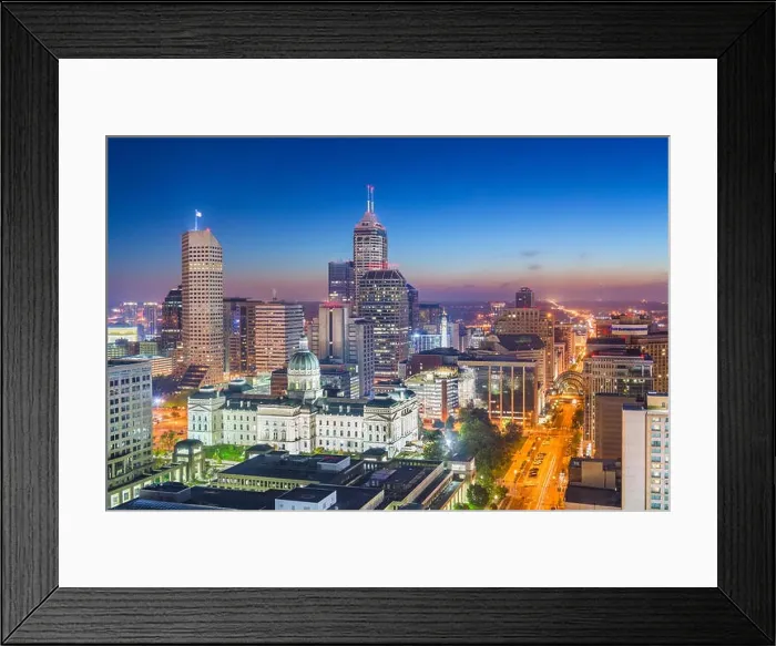 Framed Print : Indianapolis, Indiana, USA downtown city skyline with the State House at dusk Framed Print : Indianapolis, Indiana, USA downtown city skyline with the State House at dusk