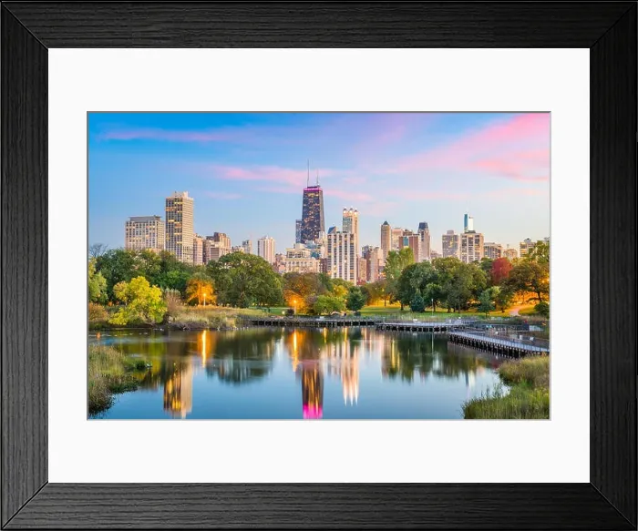 Framed Print : Chicago, Illinois, USA downtown skyline from Lincoln Park at twilight Framed Print : Chicago, Illinois, USA downtown skyline from Lincoln Park at twilight
