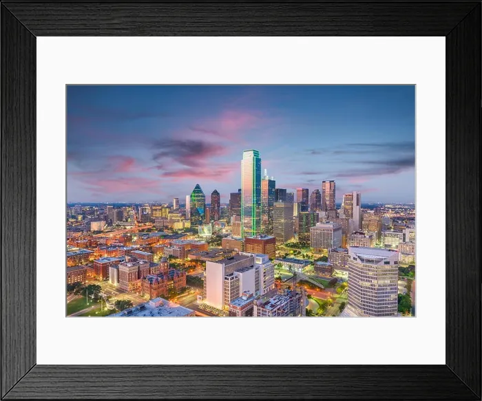 Framed Print : Dallas, Texas, USA skyline from above at dusk Framed Print : Dallas, Texas, USA skyline from above at dusk