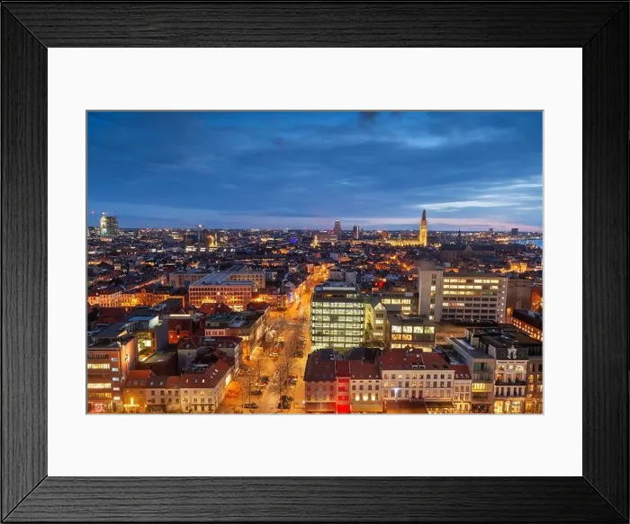 Framed Print : Antwerp, Belgium cityscape from above at twilight Framed Print : Antwerp, Belgium cityscape from above at twilight