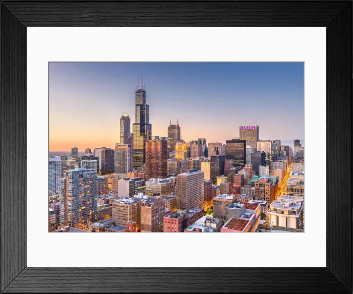 Framed Print : Chicago, Illinois, USA downtown city skyline from above at dusk Framed Print : Chicago, Illinois, USA downtown city skyline from above at dusk
