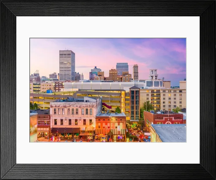 Framed Print : Memphis, Tennessee, USA city skyline over Beale Street at dusk Framed Print : Memphis, Tennessee, USA city skyline over Beale Street at dusk