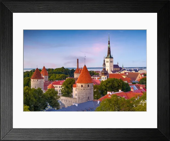 Framed Print : Tallinn, Estonia historic skyline at dusk Framed Print : Tallinn, Estonia historic skyline at dusk