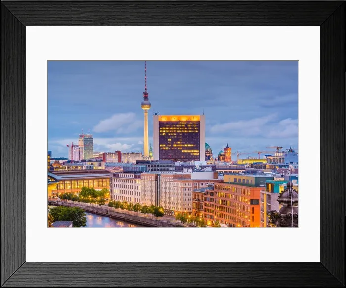 Framed Print : Berlin, Germany city skyline and tower at dusk Framed Print : Berlin, Germany city skyline and tower at dusk