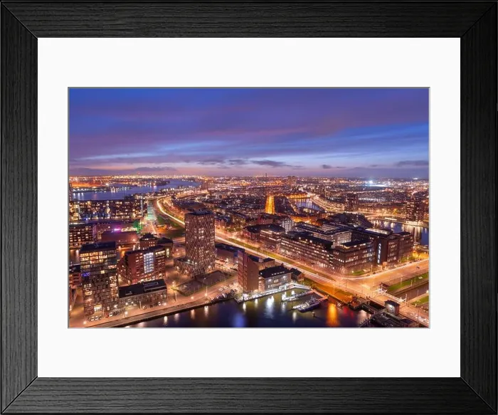 Framed Print : Rotterdam, Netherlands, cityscape towards the borough of Delfshaven at twilight Framed Print : Rotterdam, Netherlands, cityscape towards the borough of Delfshaven at twilight