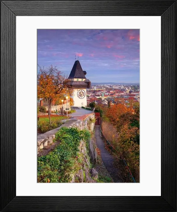 Framed Print : Graz, Austria. Cityscape image of the Graz, Austria with the Clock Tower at beautiful autumn sunset Framed Print : Graz, Austria. Cityscape image of the Graz, Austria with the Clock Tower at beautiful autumn sunset