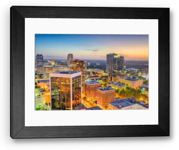 Framed Print : Orlando, Florida, USA downtown cityscape at dusk Framed Print : Orlando, Florida, USA downtown cityscape at dusk