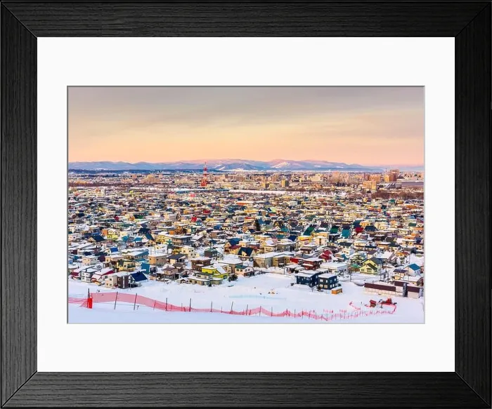Framed Print : Asahikawa, Japan twilight winter cityscape in Hokkaido Framed Print : Asahikawa, Japan twilight winter cityscape in Hokkaido