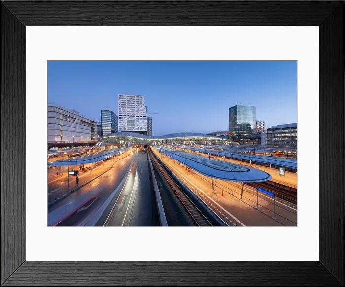 Framed Print : Utrecht, Netherlands cityscape over train station platforms at dawn Framed Print : Utrecht, Netherlands cityscape over train station platforms at dawn