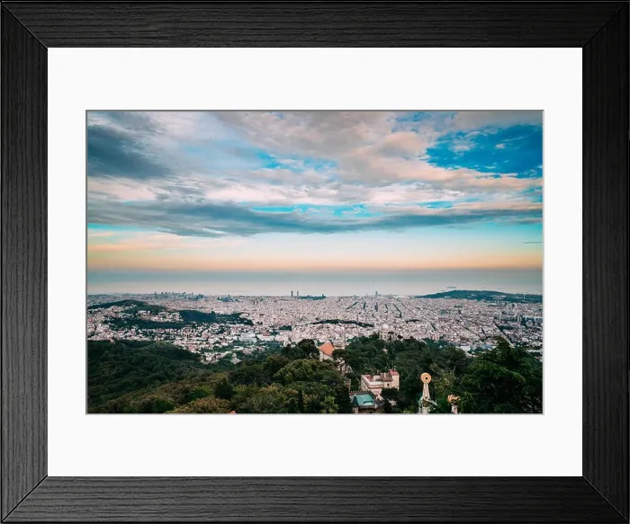 Framed Print : Barcelona, Spain. Aerial View Evening Panorama Of The City Cityscape From The Mountain Of Tibidabo Framed Print : Barcelona, Spain. Aerial View Evening Panorama Of The City Cityscape From The Mountain Of Tibidabo