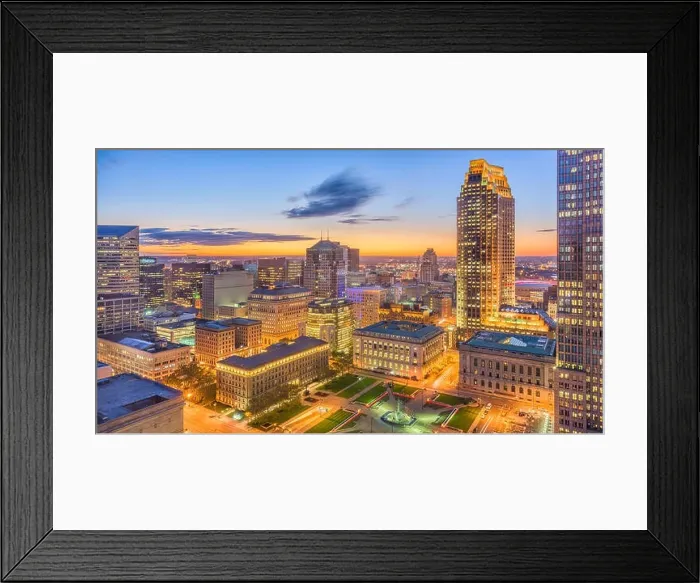 Framed Print : Cleveland, Ohio, USA downtown cityscape at dawn Framed Print : Cleveland, Ohio, USA downtown cityscape at dawn
