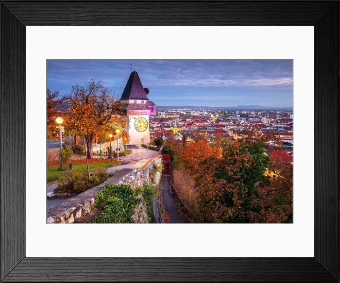 Framed Print : Graz, Austria. Cityscape image of the Graz, Austria with the Clock Tower at beautiful autumn sunset Framed Print : Graz, Austria. Cityscape image of the Graz, Austria with the Clock Tower at beautiful autumn sunset