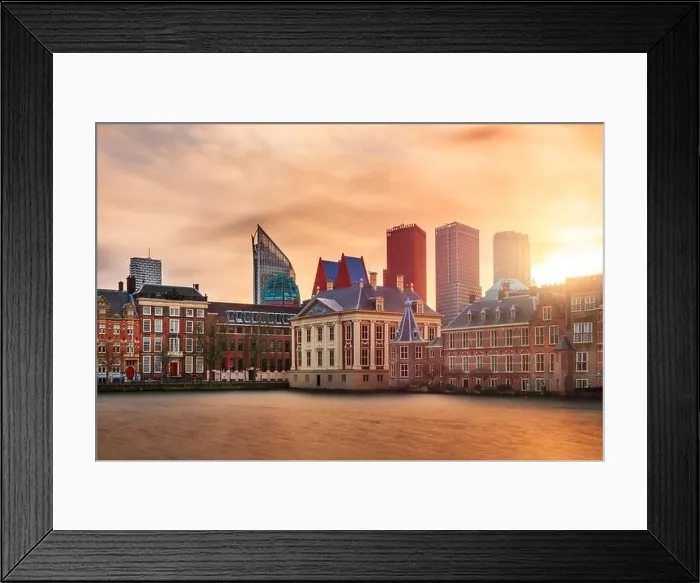 Framed Print : The Hague, Netherlands cityscape and park at dusk Framed Print : The Hague, Netherlands cityscape and park at dusk