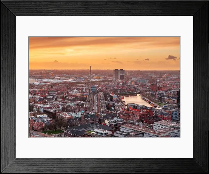 Framed Print : Rotterdam, Netherlands, cityscape towards the borough of Delfshaven at twilight Framed Print : Rotterdam, Netherlands, cityscape towards the borough of Delfshaven at twilight