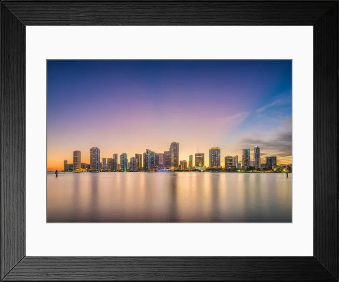Framed Print : Miami, Florida, USA skyline on Bisayne Bay at dusk Framed Print : Miami, Florida, USA skyline on Bisayne Bay at dusk