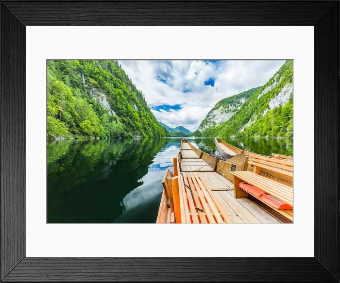 Framed Print : Amazing wooden boats on lake with reflection of mountain and sky. Freedom and adventure concept. Beautiful nature concept, mountain nature Framed Print : Amazing wooden boats on lake with reflection of mountain and sky. Freedom and adventure concept. Beautiful nature concept, mountain nature