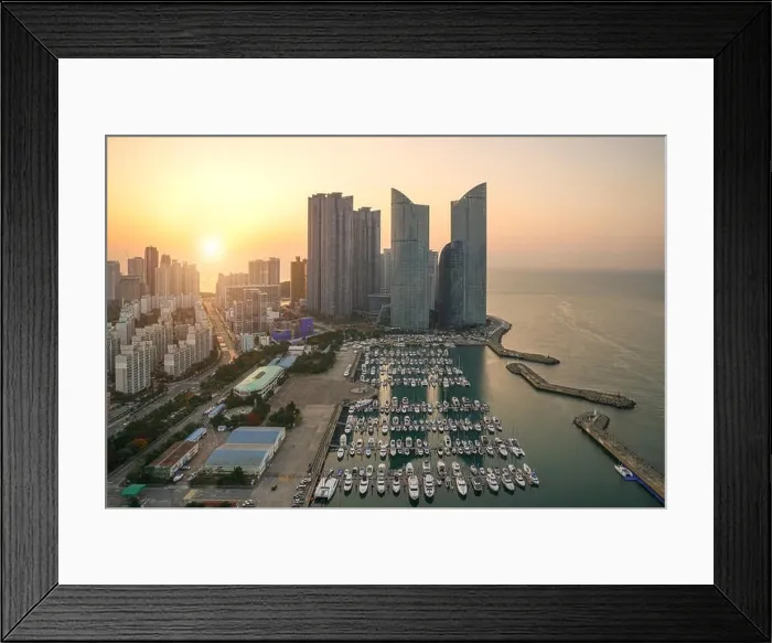 Framed Print : Busan city skyline view at Haeundae district, Gwangalli Beach with yacht pier at Busan, South Korea Framed Print : Busan city skyline view at Haeundae district, Gwangalli Beach with yacht pier at Busan, South Korea