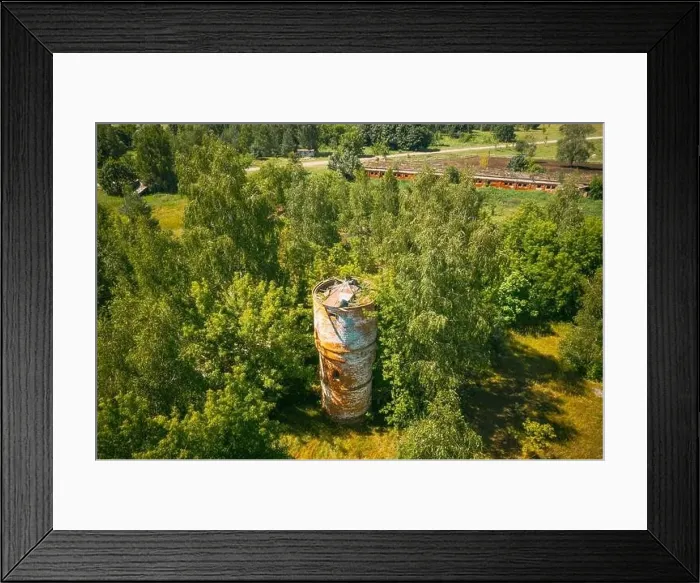 Framed Print : Belarus. Aerial View Of Ruined Water Tower In Chernobyl Zone. Chornobyl Catastrophe Disasters. Dilapidated House In Belarusian Village. Whole Villages Framed Print : Belarus. Aerial View Of Ruined Water Tower In Chernobyl Zone. Chornobyl Catastrophe Disasters. Dilapidated House In Belarusian Village. Whole Villages